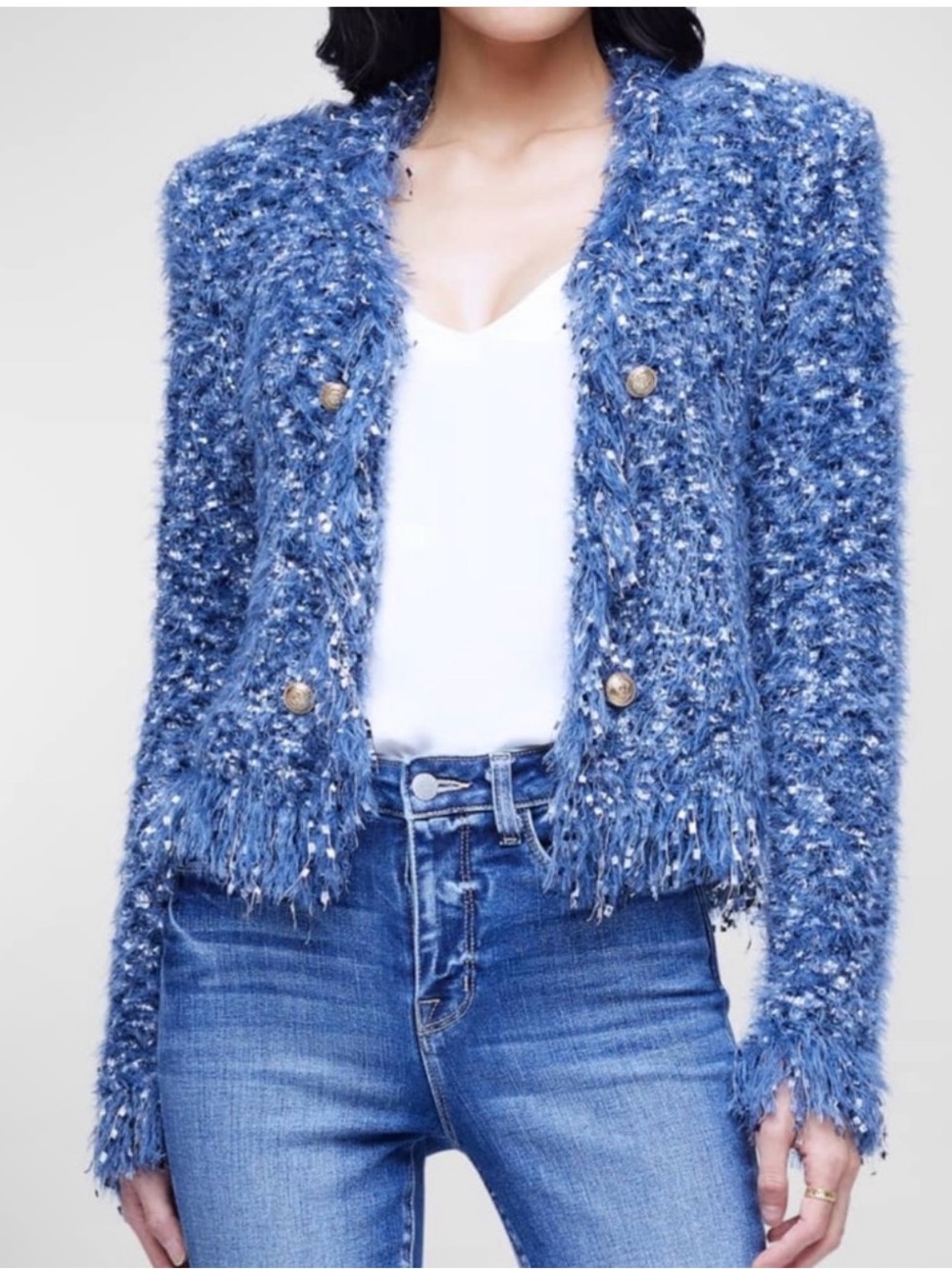 L'Agence Azure Blue Fuzzy Cardigan - Picture 4 of 11